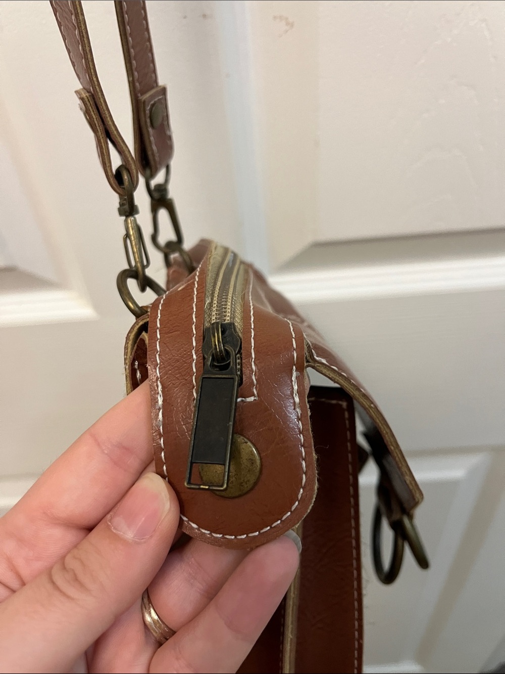 Brown Crossbody Phone Pouch with Ring Accent - Picture 7 of 12